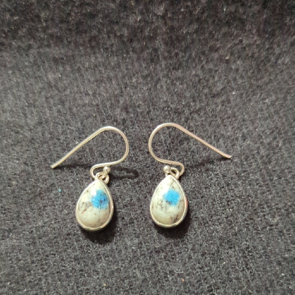 Sterling Silver White Black Blue K2 Gemstone Teardrop Statement Earrings